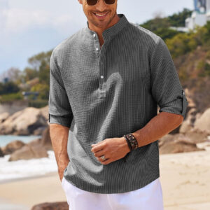 Men's Casual Shirt  Long Sleeve Stand Collar Solid Color Shirt Men's Attire Apparel / Clothing