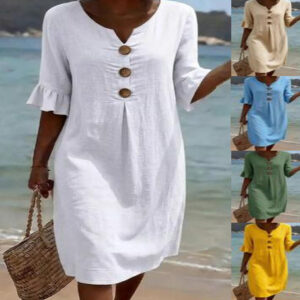 Summer Womens Solid Colored Cotton Dress Garments Apparel / Clothing