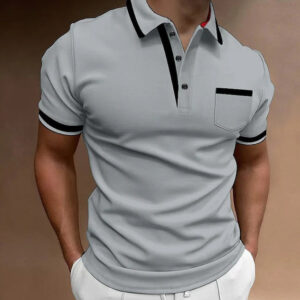 Men's Casual Square Collar Double Buckle Printed Short Sleeve Men's Attire Apparel / Clothing