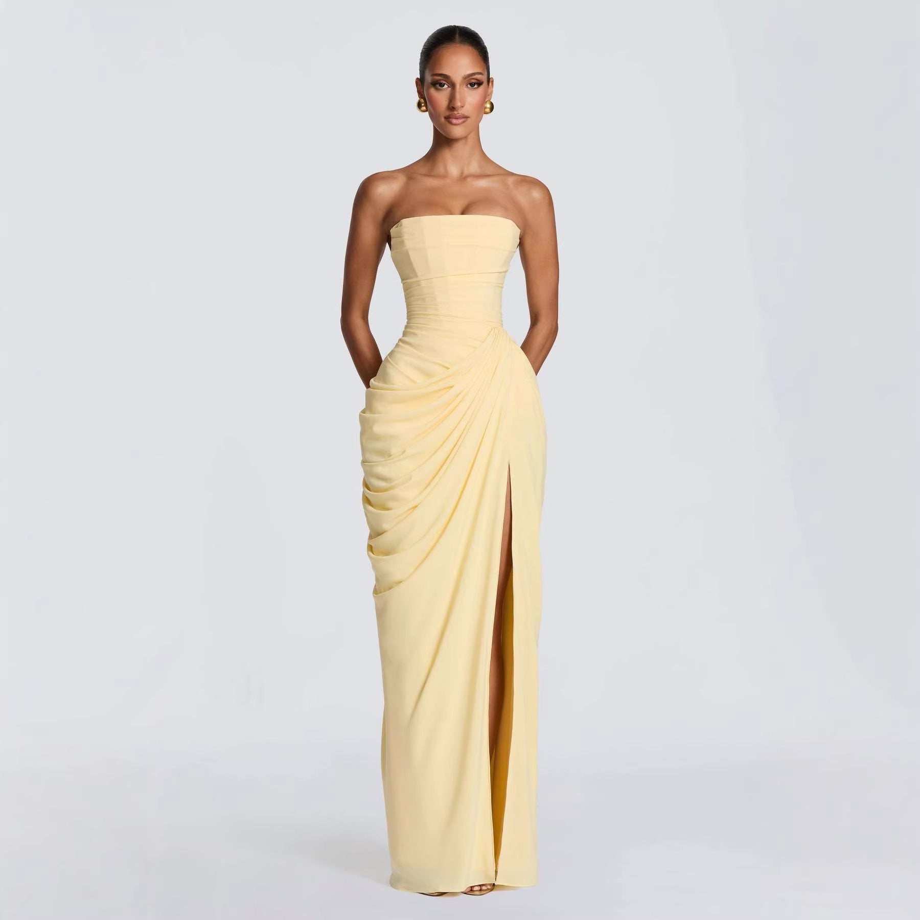 df2af281-100b-48c8-91c6-9cb8976671fc.jpg Tube Top Pleated Slit Dress Garments Apparel / Clothing - Image 2