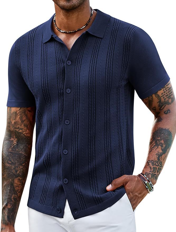 dff8fb74-0878-4a6e-90a0-355e86933418.jpg Fashionable Striped Hollow-Out Knitted Sweater For Men's Attire Apparel / Clothing - Image 9