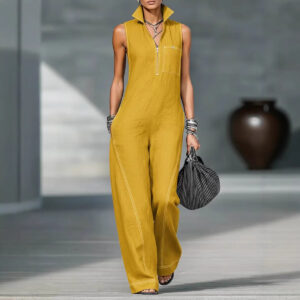 Stand-up Collar Jumpsuit With Pockets Summer Fashion Casual Sleeveless Jumpsuit Trousers Women's Clothing Garments Apparel