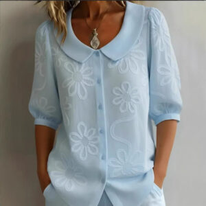 Loose-fit Retro Buttoned 3D Embroidered Floral Shirt Beachwear & Casual Wear Collection Womens Clothing