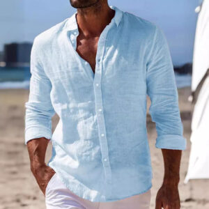 Men's Casual Cotton And Linen Solid Color Shirt Men's Attire Apparel / Clothing