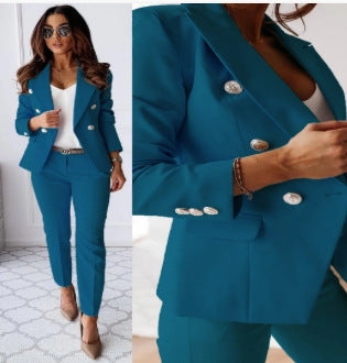 ec77ac80-fdb4-4872-a46c-97a0534d60c4.jpg New All-matching Casual Suit Lapel Button-down Jacket And Slim-fit Trousers For Women's Office Business Set Garments Apparel / Clothing - Image 17