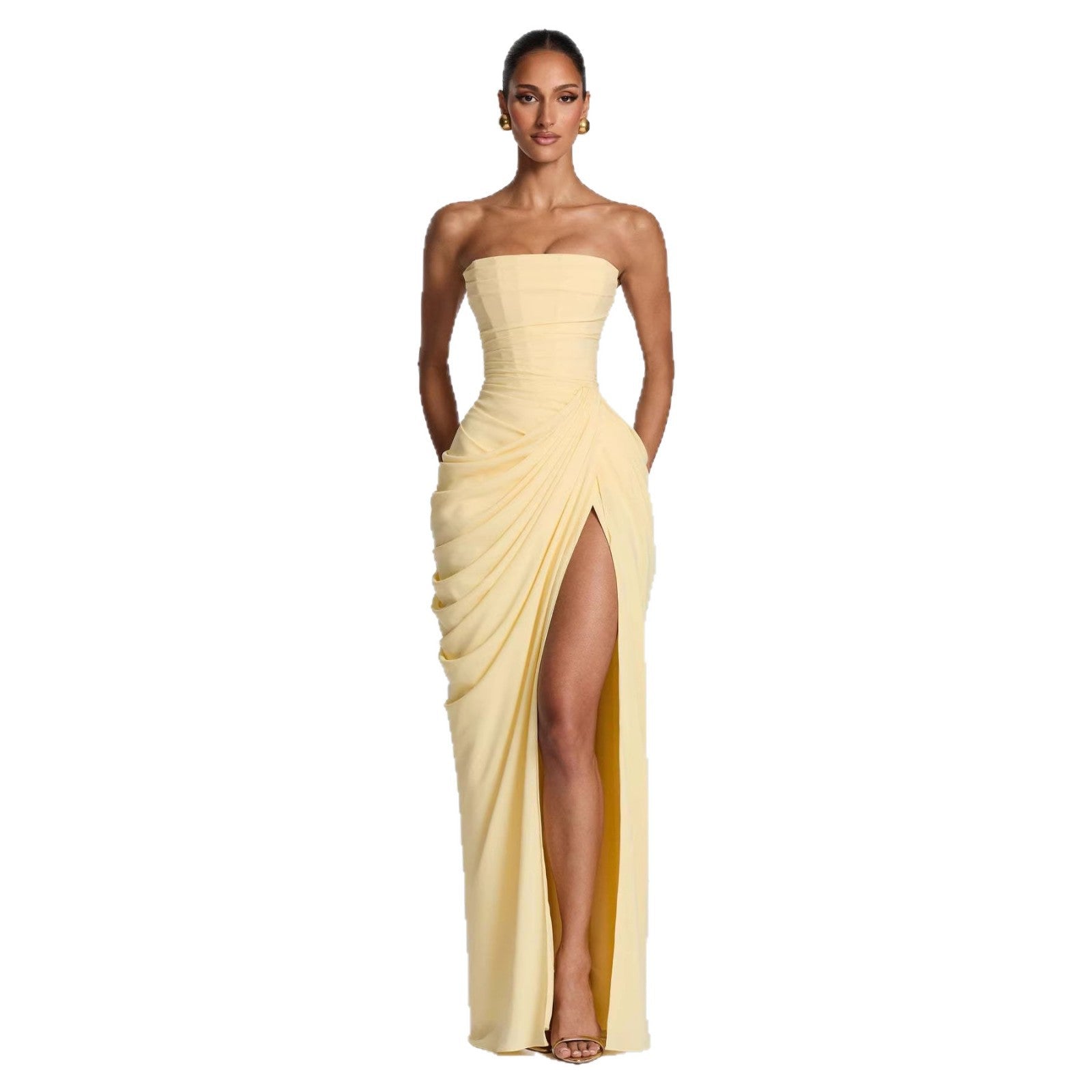 f4b42d74-e6e7-4991-8052-64362552ccba.jpg Tube Top Pleated Slit Dress Garments Apparel / Clothing - Image 8