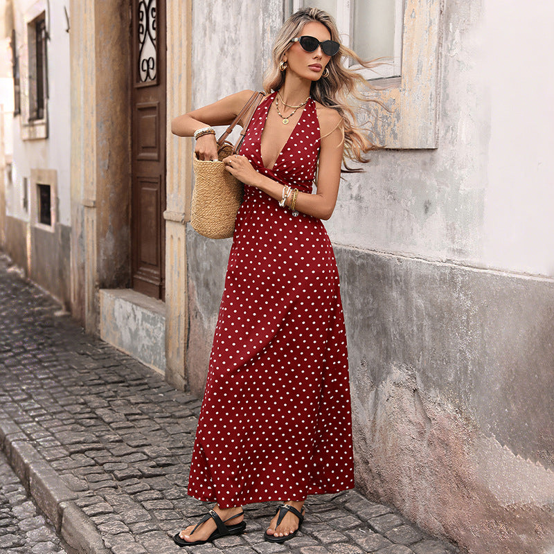 fe234aff-dd95-43ff-b201-3e878a2d240a.jpg Casual Dot Slim V-neck Long Dresses For Women 2026 Fashion Summer Women's A-Line Midi Dress Elegant Vintage Dresses Garments Apparel / Clothing - Image 5
